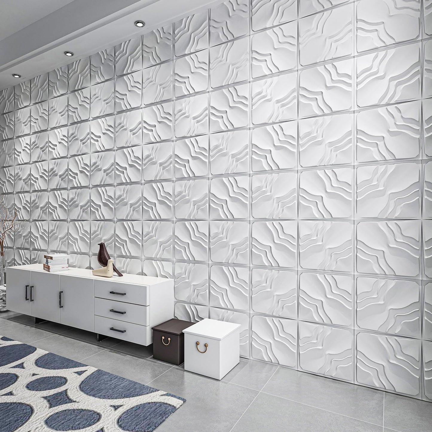 Art3dwallpanels 33 Pack 3D Wall Panel, 2 Different Effects PVC Textured Wall Panels for Interior Wall Décor, 12 x12 Inch Cover 32.Sq.Ft, White