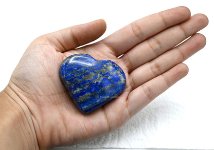 Amazing Gemstone Lapis Lazuli Crystal Heart Palm Stone - Pocket Massage Worry Stone for Natural Body Chakra Balancing, Reiki Healing and Crystal Grid