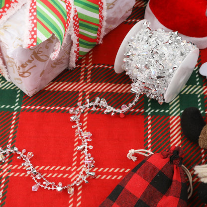 Christmas Tree Bead Decor, 16ft Clear Iridescent Bead Strands Garland Twist Beaded String for Christmas Tree Crystal Xmax Garland Decorations for Home Table Party Wedding Window Door(Silver)