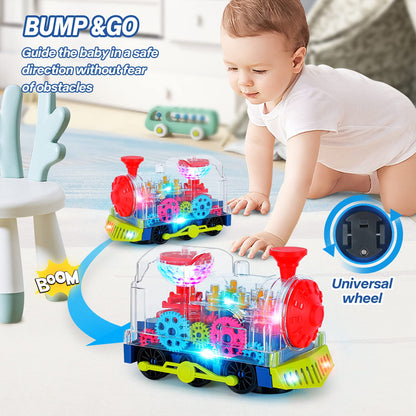 Light Up Train Toys for Toddler,Interactive Autism Sensory Toys with Colorful Moving Gears, Music and LED Light,Fun Crawling Infant Tummy Time Toys for Kids Boys Girls 6-12-18-36 Months Age 1 2 3 4 5