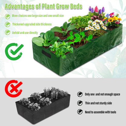 LifeisLuck Fabric Raised Garden Bed, 2 Pack 8 Grids and 4 Grids, 128 Gallon Rectangle Grow Bags with Drainage Holes, Breathable PE Planting Containers for Outdoor Vegetables Fruits Flowers