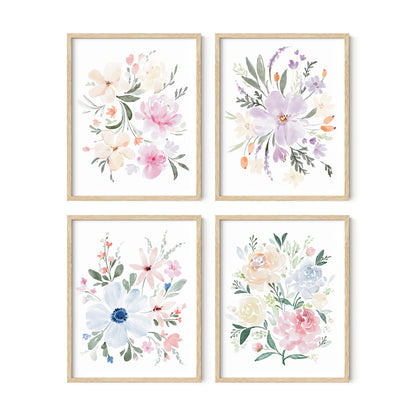HAUS AND HUES Flower Wall Decor - Set of 4 Floral Wall Art, Framed Bouquet Pictures for Living Room, Bedroom, and Kitchen, Flower Pictures Wall Decor (Framed Beige, 11x14)