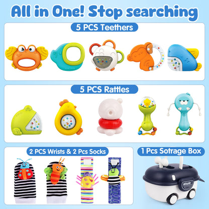 Vanmor Baby Rattles 0-6 Months | Sensory Toys for Infants 6-12 Month, Wrist Rattle Socks, Foot Finder & Teething Toys | Teether Grasping Shaker for Newborn, Must Haves Montessori Baby Shower Gifts