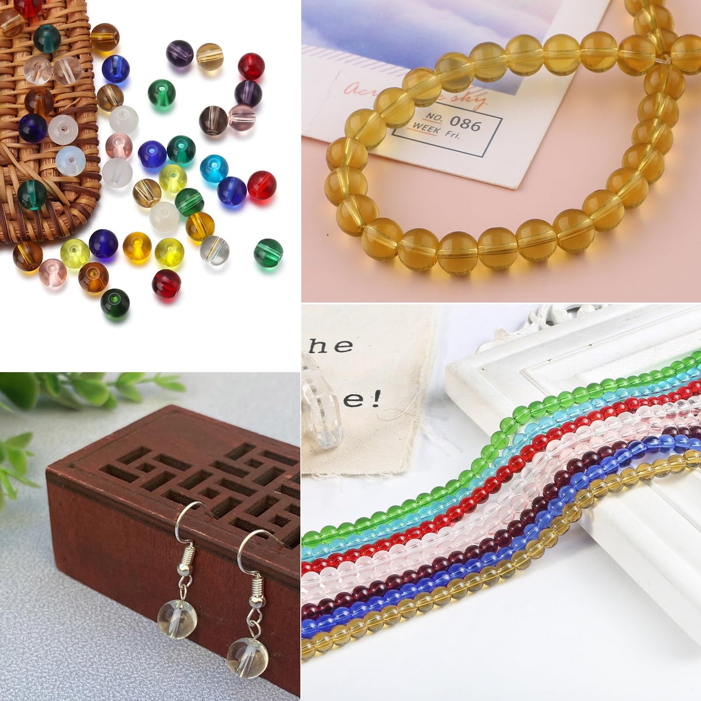 Gocelyn 476Pcs Natural Gemstone Smooth Round Crystal Glass Beads for Jewelry Making(Brown), Glass Spacer Loose Beads for Crafts Bracelets Necklaces Charms Pendants Presents 4/6/8/10/12mm