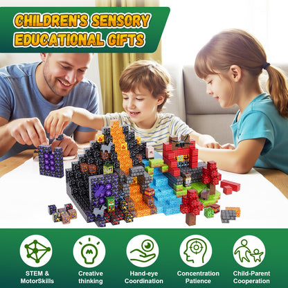 Fitrobust 200 Pack Magnetic Blocks for Kids, STEM Construction Toys with Forest Theme | Creative Educational Games for Ages 3, 4, 5, 6, 7, 8, 9, 10 | Ideal Birthday for Boys & Girls