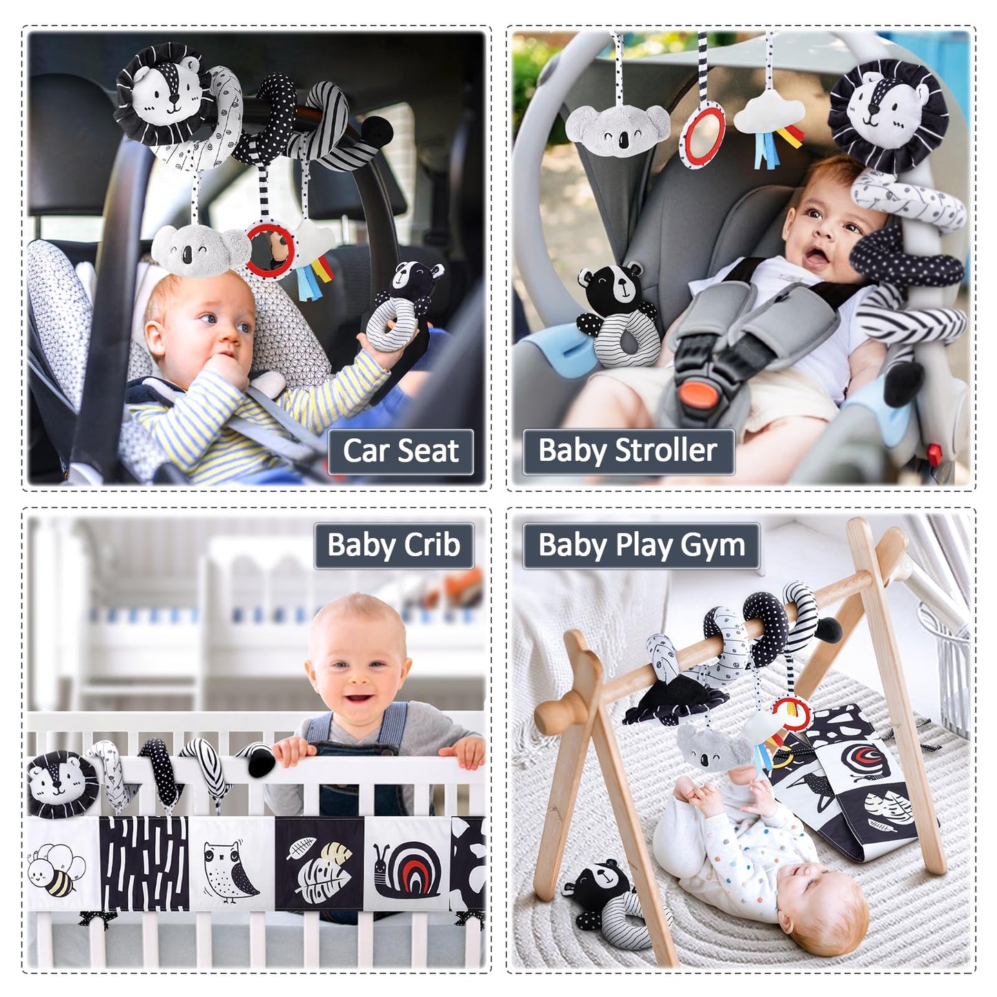 Joyreal High Contrast Baby Toys for Newborn, Black and White Baby Sensory Toys with Car Seat Toys,Infant Toys with Black White Cards Book, Montessori Toys for Baby Gifts