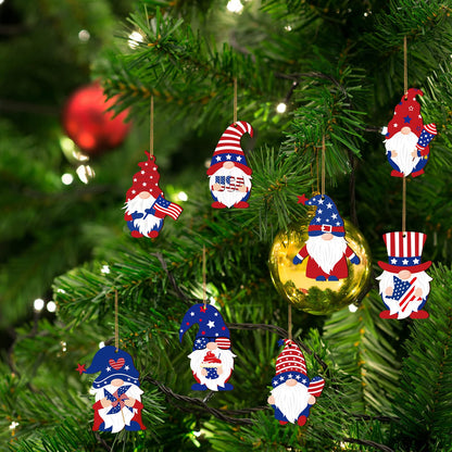 Capoda 4th of July Gnome Ornaments Independence Day Hanging Decorations Patriotic Tree Decor Wooden Red White and Blue Wooden Gnome Hanging Decoration for Independence Memorial Day Party(24 Pieces)
