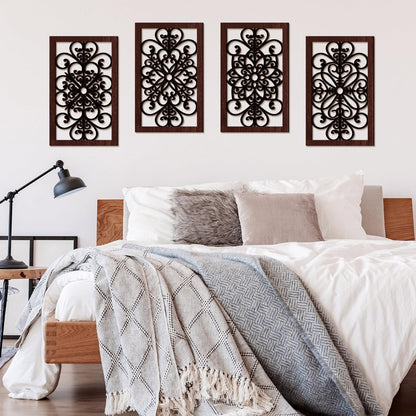 Yulejo 4 Pieces Thicken Rustic Wall Decor Modern Farmhouse Wall Art Decor Wooden Hollow Carved Design Rustic Art for Living Room Hallway Office Kitchen Decoration