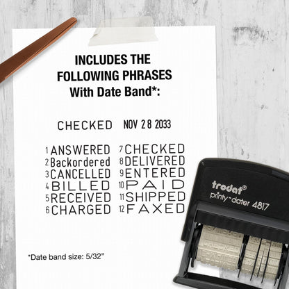 Trodat Printy 4817 Economy Dial-A-Phrase, 12 Popular Office Messages, Month in Letters, Day and Year in Numbers, Rubber Date Stamp – Self Inking (Black)