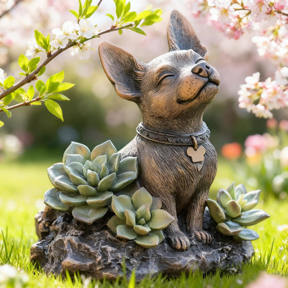 IVCOOLE Solar Dog Garden Statue - Outdoor Dog Decor with Solar Light, Resin Solar Garden Statue Waterproof for Patio Porch Lawn and Yard - Dog Figurine Gift for Mom, Grandma, Dog Lovers