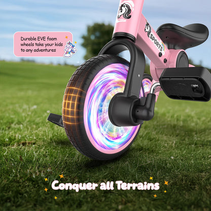 3 in 1 Toddler Balance Bike for 1-4 Year Olds, Colorful Lighting Baby Toddler Tricycle for 1 2 3 4 Year Old with Removable Pedals, Kids Bicycle Toy for Boys Girls Balance Training, Birthday Gift