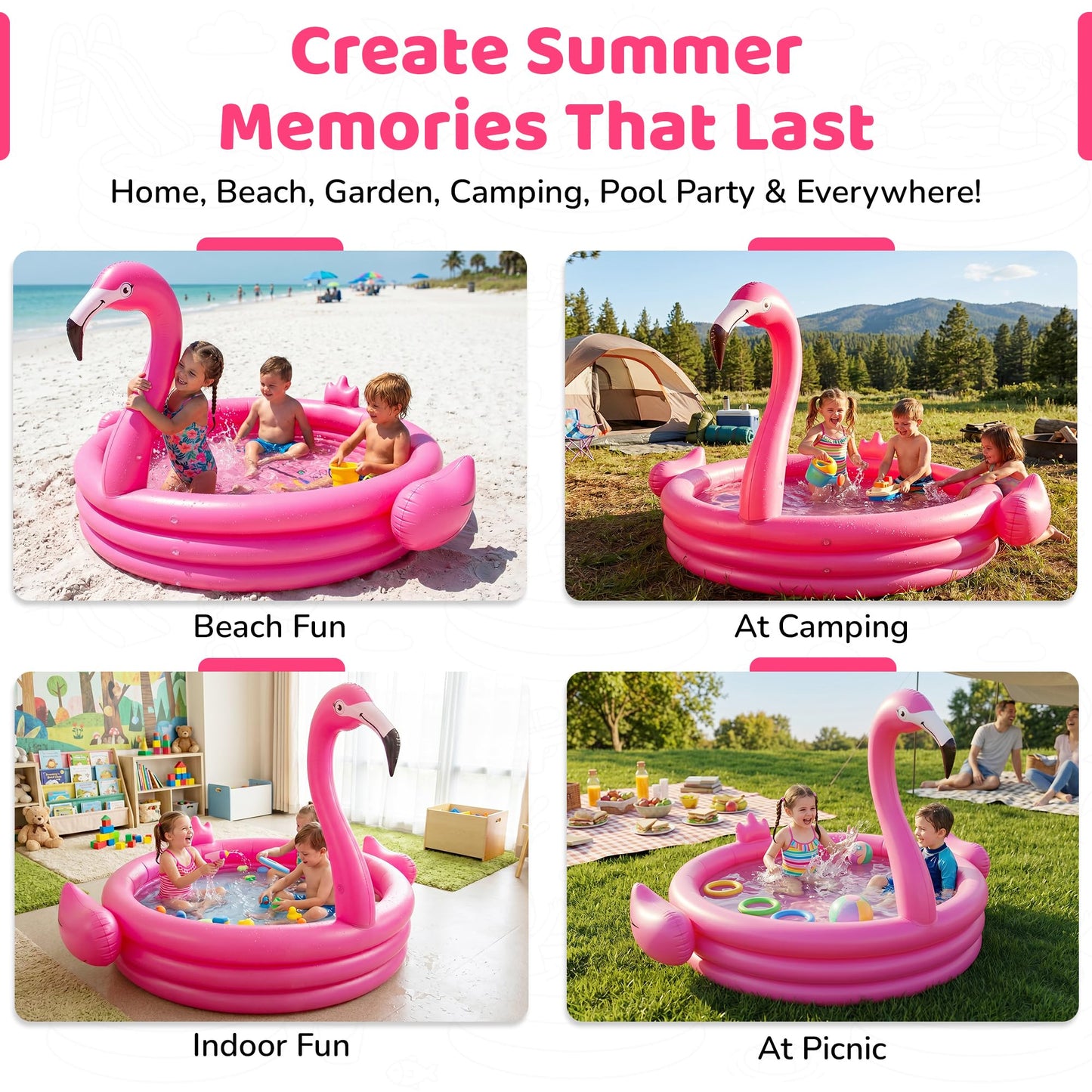 Pink Flamingo Pool Inflatables for Kids 48” - Baby Blow Up Swimming Fun Pool for Kids 1-3 - Summer Outdoor Play Center- Portable Backyard Water Play Pools for Boys & Girls