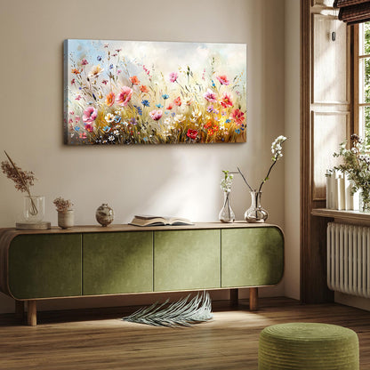 crmotu Floral Botanical Wall Art, Blooming Wildflowers Large Artwork, Flower Market Canvas Art Prints, Meadow Plant Nature Wall Decor, Rustic Wall Paintings for Living Room Bedroom Farmhouse 20"X40"