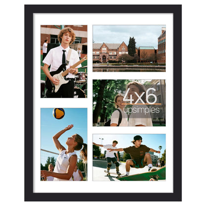 upsimples 11x14 Collage Picture Frame, Display Pictures 5 4x6 with Mat or 11x14 Without Mat, Wall Hanging 5 4x6 Picture Frame Collage Wall Decor, Black, 1 Pack