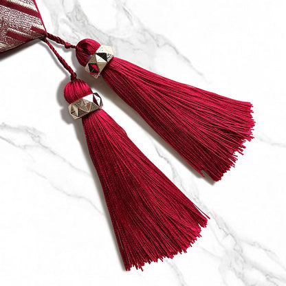 Fullony Luxury Christmas Red Table Runner 72 Inches Long Abstract Geometry Embroidery Pattern with Handmade Tassels Thick Fabric for Home Living Room Bedroom Dinner Room Art Decor Christmas