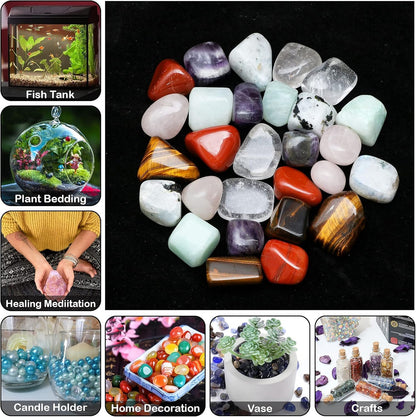 Crocon 1LB Clear Quartz Tumbled Stones and Crystals Bulk 2000+ Carats Natural Crystal Kit for Reiki Healing Crystal Polished, Tumble Stones, Chakra Balancing, Reiki Gift Home Decor Size : 20-25 mm