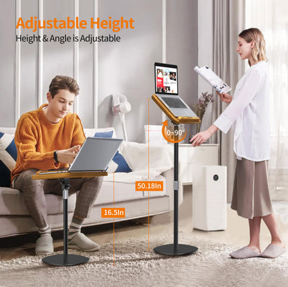 NAMON 2-in-1 Dual-use Floor & Desktop Book Stand, 100% Solid Wood, Height Adjustable from 16.5" to 51", Floor Reading Stand with Page Clip for Cookbooks, Sheet Music (Small - No Wheel - No T Tube)