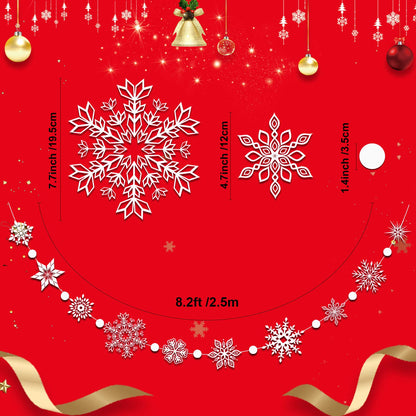 Konsait 16.4ft Winter Snowflake Hanging Garland Christmas Decoration, 2 Strings Snowflakes Ornaments Garland for Christmas Winter Wonderland Holiday New Year Party Home Decorations Supplies