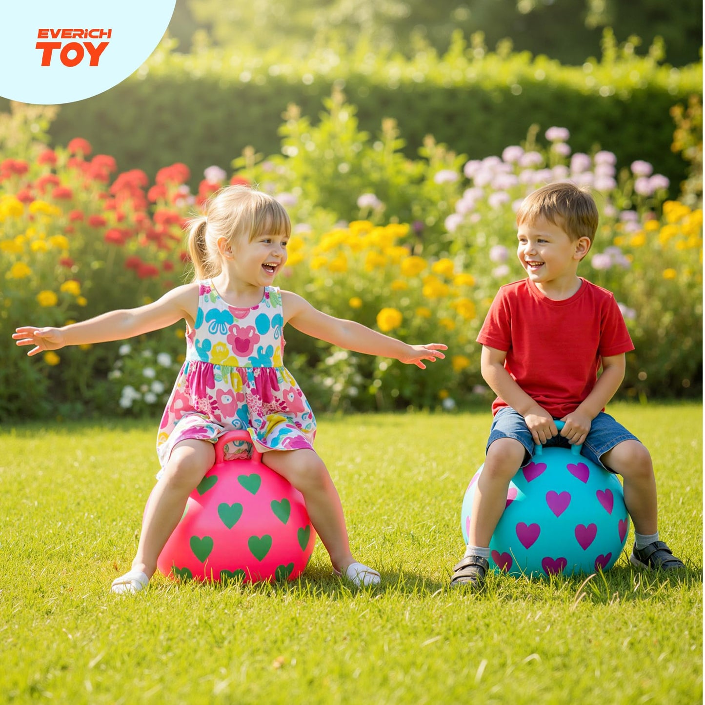 EVERICH TOY 2-Pack Hopper Ball for Kids, 15In Bouncy Ball with Handle, Full Heart Girls Toys for Indoor Outdoor Active Play, Great Balance Hopping Toys Gifts for 3 4 5 6 Yr Old Girls Boys
