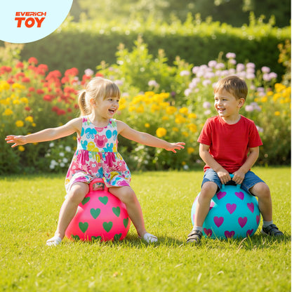 EVERICH TOY 2-Pack Hopper Ball for Kids, 15In Bouncy Ball with Handle, Full Heart Girls Toys for Indoor Outdoor Active Play, Great Balance Hopping Toys Gifts for 3 4 5 6 Yr Old Girls Boys