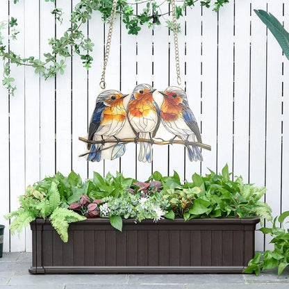 Stained Glass Window Hanging Bird 2D Stain Acrylic Panel Window Hanging Decor Gift for Women Mother's Day Christmas (15CM-Sparrow Bird)
