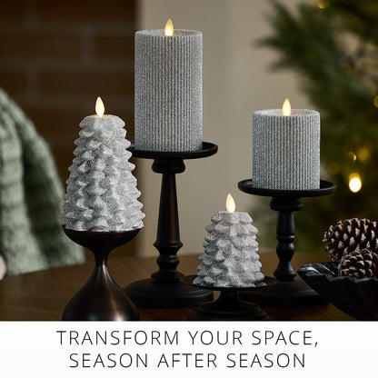 Luminara Brilliant Silver Glitter Flameless LED Candle North Tree Moving Flame Pillar (3.3" x 4.3")