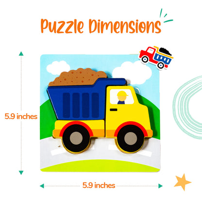 Klevly 6 PK Construction Wooden Toddler Puzzles Ages 2-4 | Wooden Puzzles for Toddlers 1-3 | Montessori Toys for 2 Year Old | Learning for 2+ Year Olds