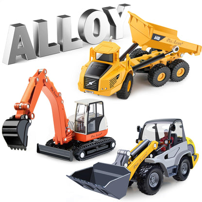 iPlay, iLearn Heavy Duty Construction Site Playset, Metal Dump Truck, Excavator Digger Backhoe, Tractor Bulldozer Diecast Vehicle, Outdoor Sandbox Car Toy, Birthday Gift 3 4 5 Year Old Boy Kid Toddler
