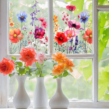 HJZHII Flower Window Sticker, Double Sided Floral Glass Wall Stickers Flower Window Clings Wildflower Grass Decals for Home Glass Door Office Decor