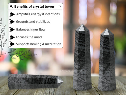 Amazing Gemstone Hematite Crystal Towers - Natural Healing Crystal Point Obelisk for Reiki Healing and Crystal Grid (2" to 3" INCH)