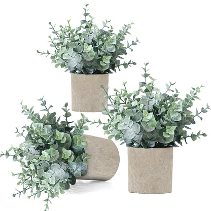 MIXROSE 3 Pack Eucalyptus Fake Plants in Pot, Artificial Plants Indoor Greenery Small Faux Plants for Bathroom Shelf Room Desk Home Office Coffee Table Farmhouse Decor