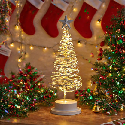Christmas Tree Table Lamp, LED Christmas Spiral Night Light with Glittering Star, Battery Operated Table Decoration Light for Indoor Outdoor Restaurant Commercial Event Xmas Night (White)