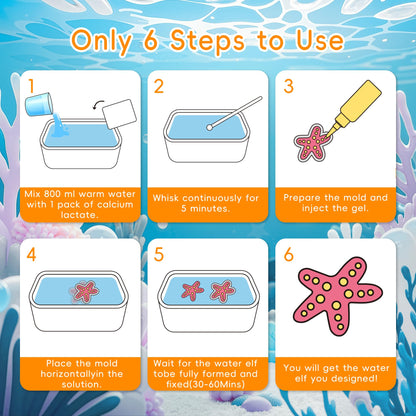Timetome Magic Water Elf Toy Kit for Kids – 20 Gels (11 Standard + 6 Glitter + 3 Glow) & 10 Molds, DIY Squishy Maker, Aqua Fairy Gel Toys, Night Glow & Glitter, Valentine Gifts for Boys & Girls 3+