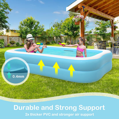 Sumbee Inflatable Swimming Kiddie Pool for Adults Kids Ages 4-8-12, Size 103" X 69" X 20" Rectangle Blow Up Family Pool for Children Backyard Outdoor Garden Summer Water Party Full-Sized Light Blue