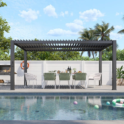 Aoxun Louvered Pergola 10' x 16' 96S Outdoor Metal Pergola with Adjustable Top for Decks, Gardens and Backyards, Easy Assembly via Structural Patent, Gray