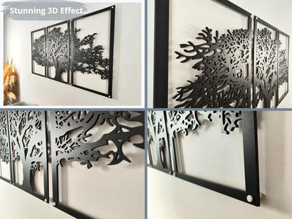 Vailla Tree of Life Wall Art 3pcs Family Tree Wall Decor 3D Wooden Wall Hanging Sculpture Modern Home Decoration 3 Panels Textured Sculptures for Living Room Bedroom Office Dinnig Room