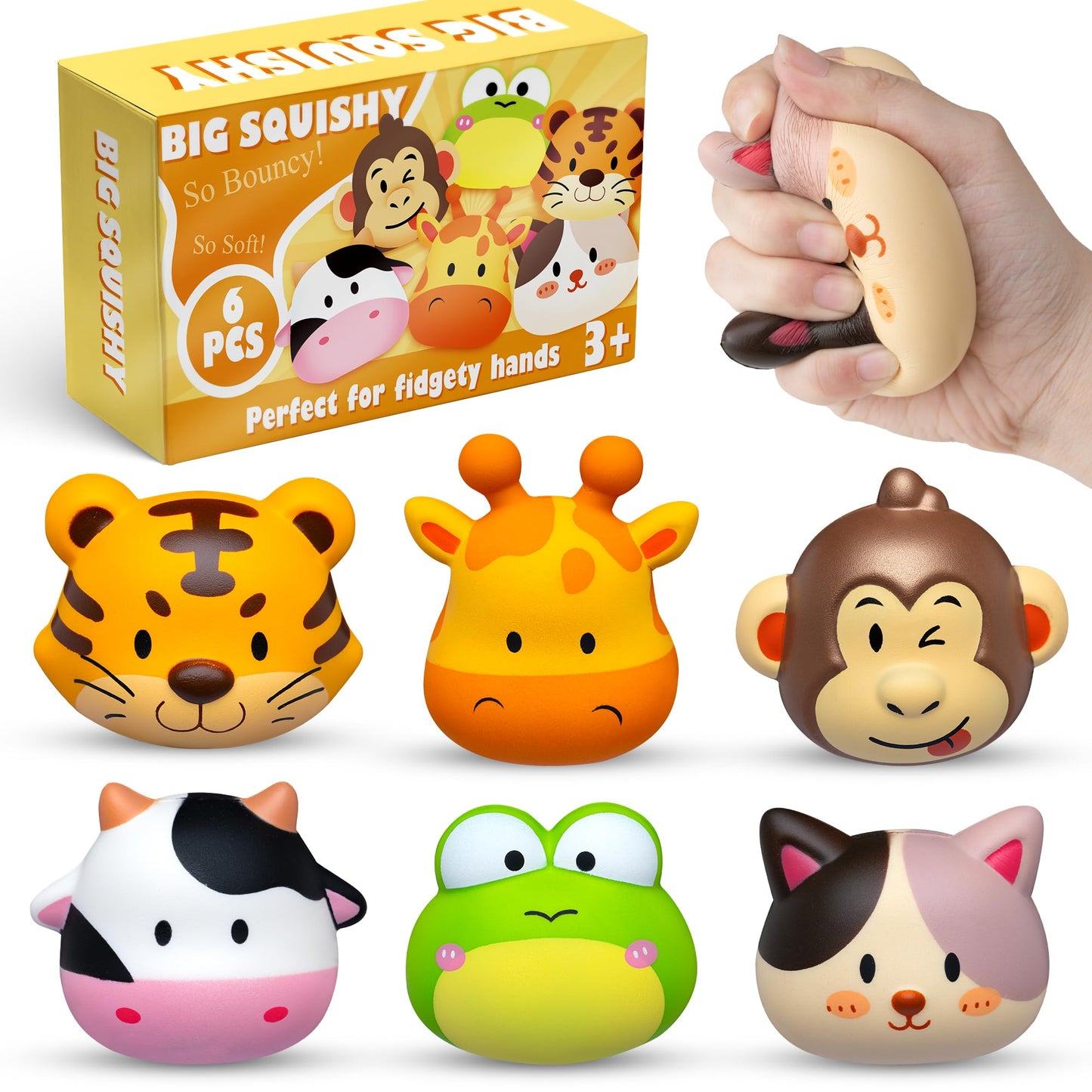 DMIGHT Party Favors for Kids 6PCS Large Animal Squishy Toys, Stress Balls Goodie Bag Stuffers, Pinata Stuffers,Birthday Gifts for Boys & Girls,Treasure Chest Prizes,Classroom Prizes for Kids