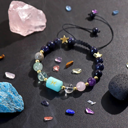 GolbalJew Pisces Zodiac Bracelets Healing Crystal 12 Constellations Protection Stone Beads Bracelet for Women Birthday Zodiac Gifts Horoscope Spiritual Jewelry