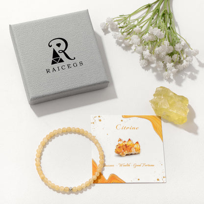 Raicegs 4MM Citrine Beaded Bracelets Healing Crystal Bracelet for Women Men Natural Stone Handmade Stretch Bracelet Reiki Spiritual Jewelry