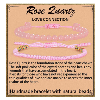 LPBeads 6mm Rose Quartz Bracelet with Handmade Rope Bracelet Size Adjustable Natural Stone Crystal Healing Bracelets Gifts for Unisex Adults