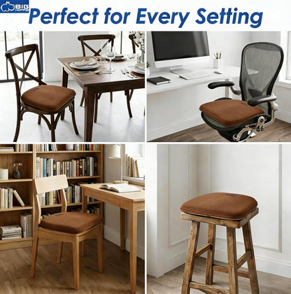 Big Hippo Chair Pads, Memory Foam Chair Seat Cushion Non Slip Rubber Back Thicken Chair Padding with Elastic Bands for Home Office Outdoor Seats (Brown-1pc)