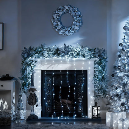 FUYO Window Curtain String Lights for Bedroom, 300 LED Fairy String Light 8 Lighting Modes Waterproof Lights for Christmas Bedroom Party Wedding Home Garden Wall Decorations (White)