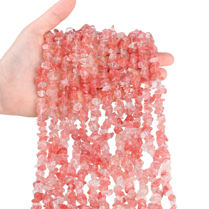 ZHIYUXI 400pcs Watermelon Red Beads 5-8mm Crystals Gemstones for Bracelet Making 2 Strands Irregular Stone Loose Rocks Bead for Jewelry Making Hole Drilled Natural Chips DIY Necklace Craft Gifts