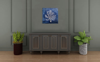 Yihui Arts Nautical Canvas Wall Art Hand Painted Navy Blue and White Coastal Painting Modern Abstract Tree Artwork for Living Room Bedroom Hall Way Decor