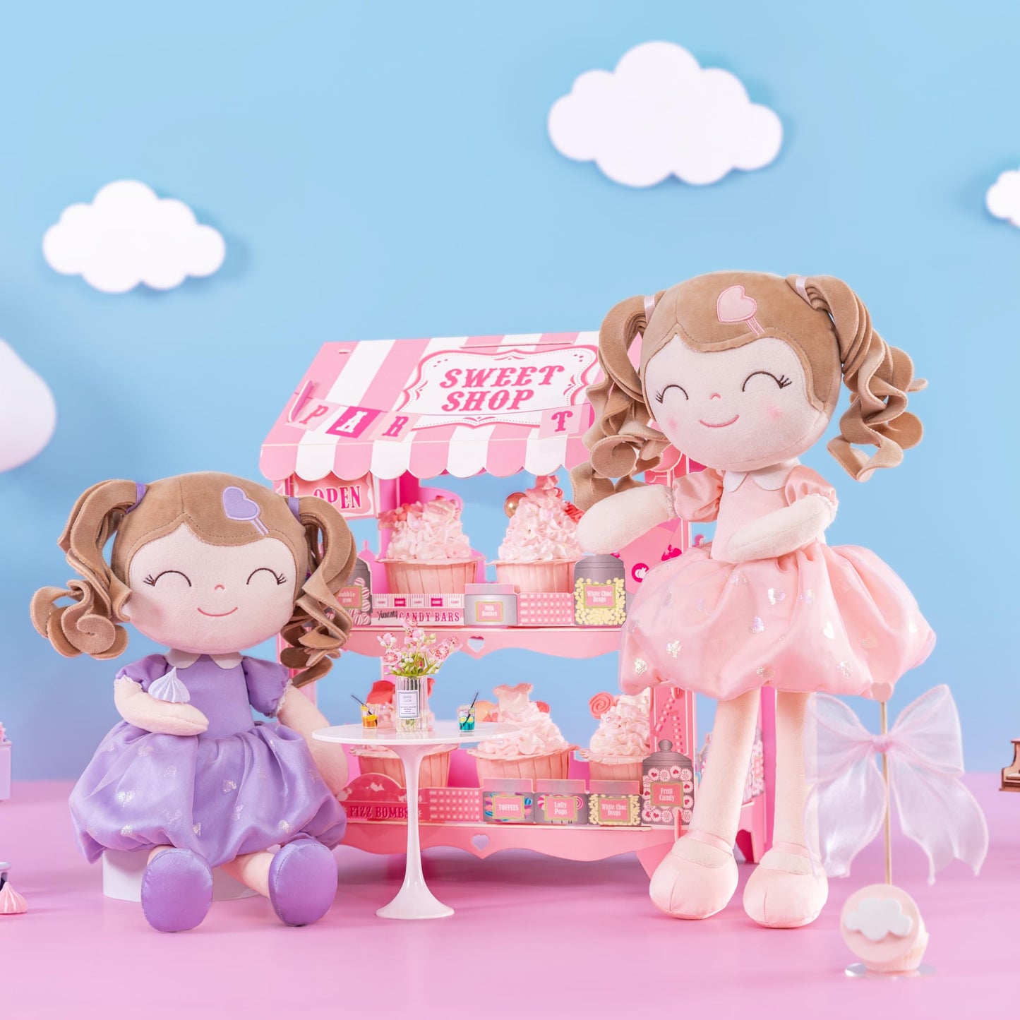 Gloveleya Baby Doll Baby Girl Gifts Plush Curly Kids Girl Toys with Love Toys for Ages 2-4 Toddler Toy Pink