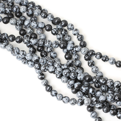 CHEAVIAN 45PCS 8mm Natural Black Snowflake Obsidian Gemstone Round Loose Beads Stone Beads for Jewelry Making DIY Findings 1 Strand 15"