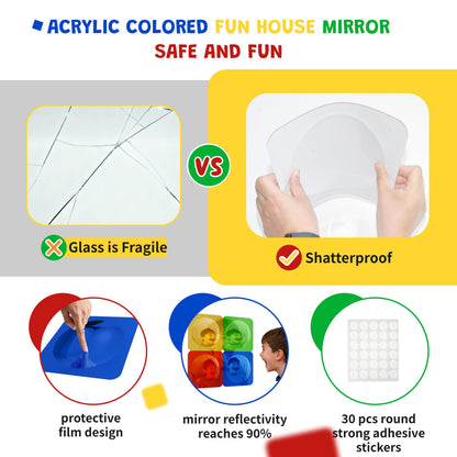 Whimtoyland 4 Pcs Sensory Wall Mirror Acrylic Bubble Mirror Wall Decoration for Kids Classroom Kindergarten Sensory Room Science Classroom Decompression Space (10 x 10 Inch,Red,Yellow,Green,Blue)