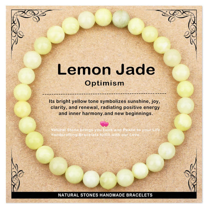 AD Beads 6mm Handmade Lemon Jade Elastic Bracelet – Natural Gemstone for optimism – Meditation, Yoga, Healing and Energy Gift for Men Women