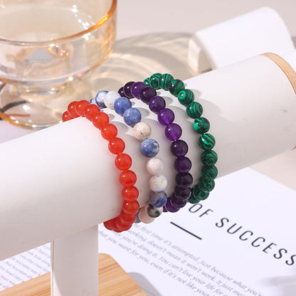 WAINIS 12PCS 8mm Natural Crystal Bracelets for Women Men Semi-Precious Gemstone Beaded Bracelets Round Beads Gemstones Stretch Yoga Bracelet Jewelry Gift