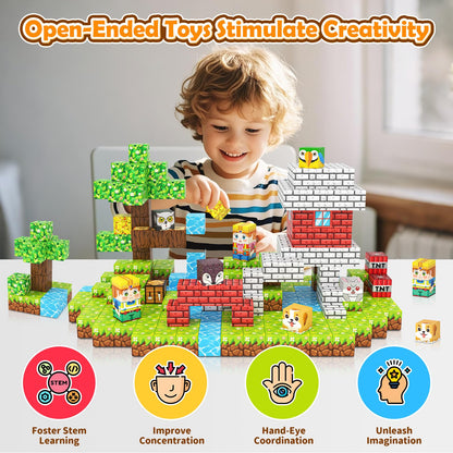 Matchtiles Magnetic Blocks with Animals, Magnetic Building Blocks Magnet Cube Toys Stacking, Build Forest World Set, STEM Montessori Sensory Toys for Gifts (100 Forest Animals)
